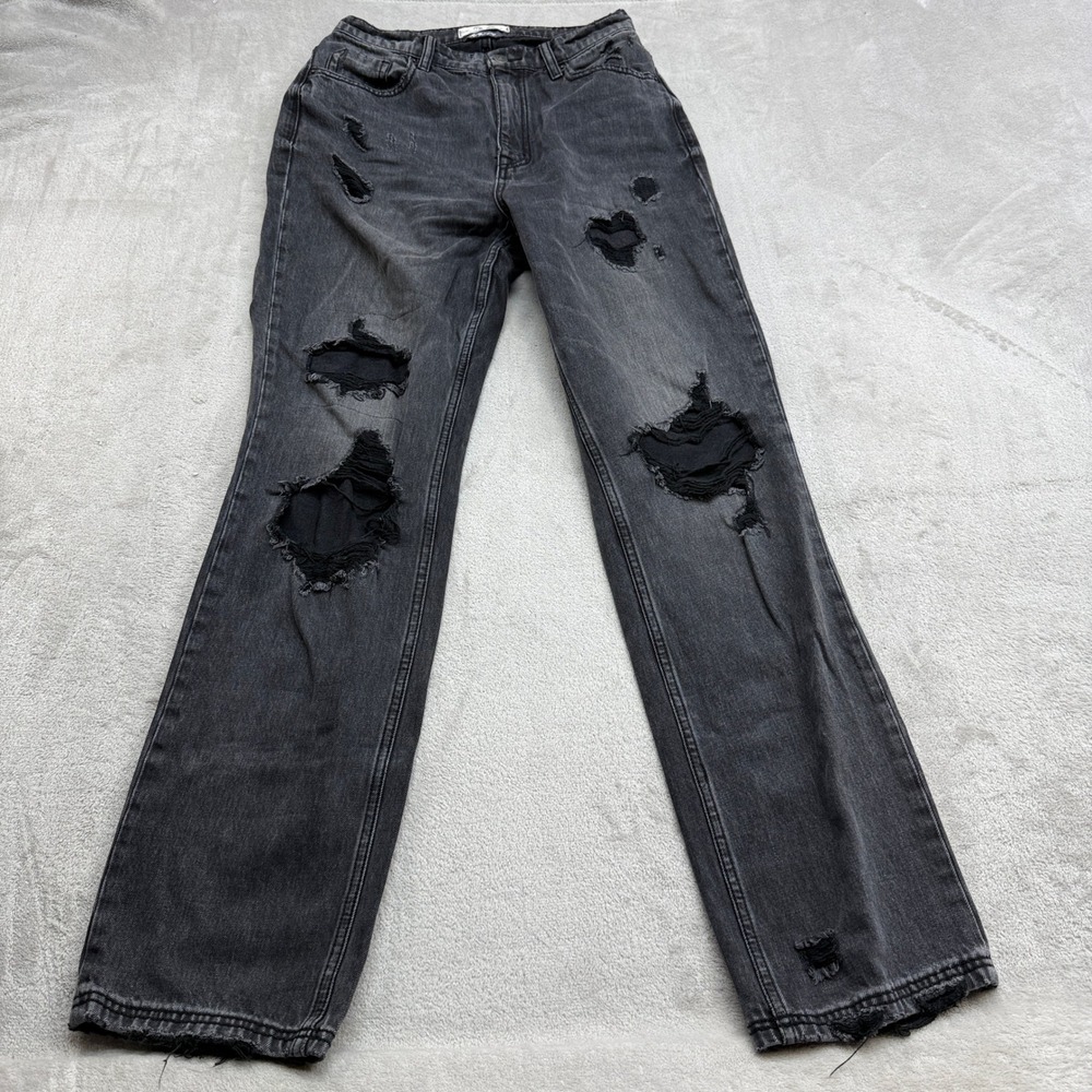 Free People CRVY Straight Leg Jeans Womens 28 Black Distressed Grunge Edgy 90s